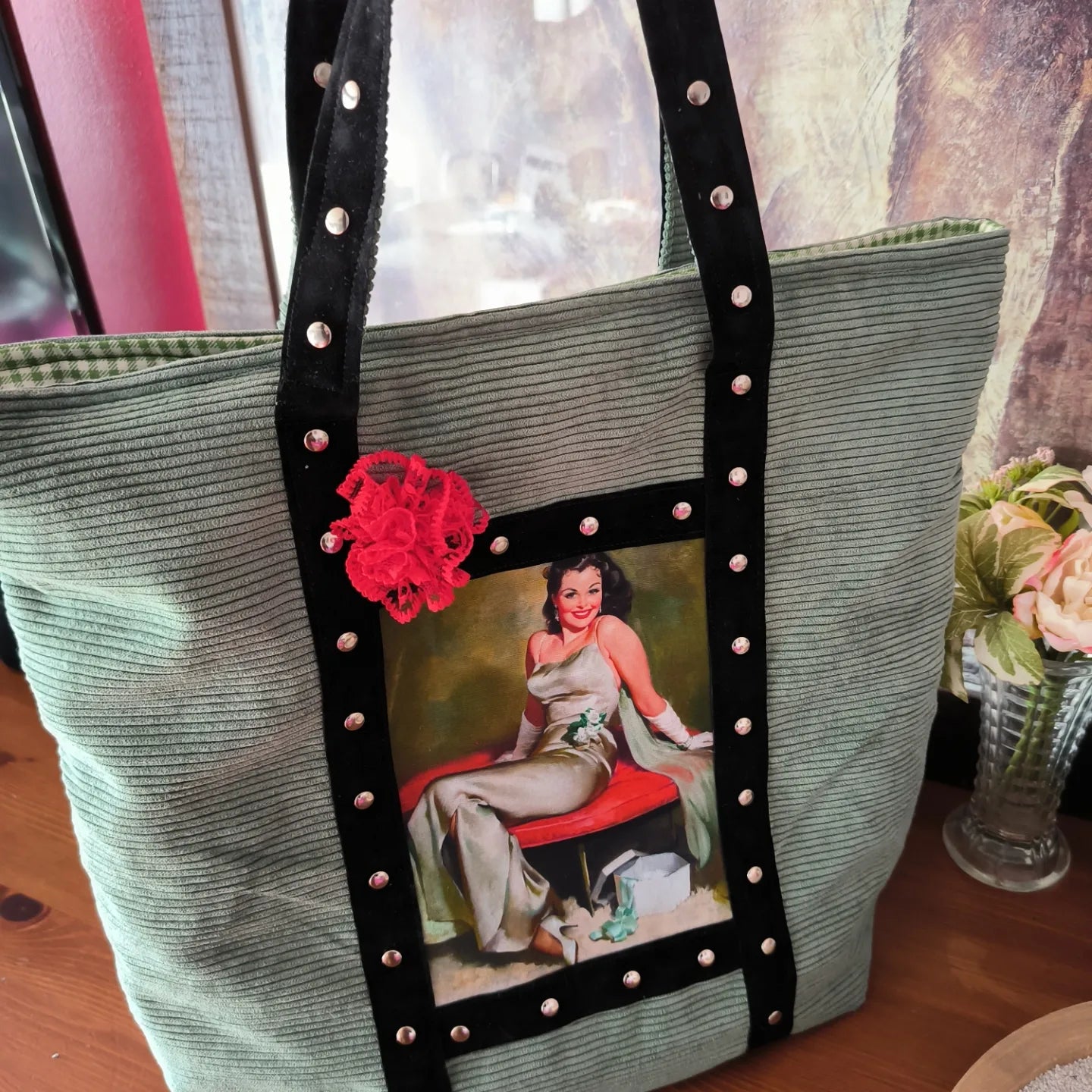 sac velours côtelé vert sauge RITA