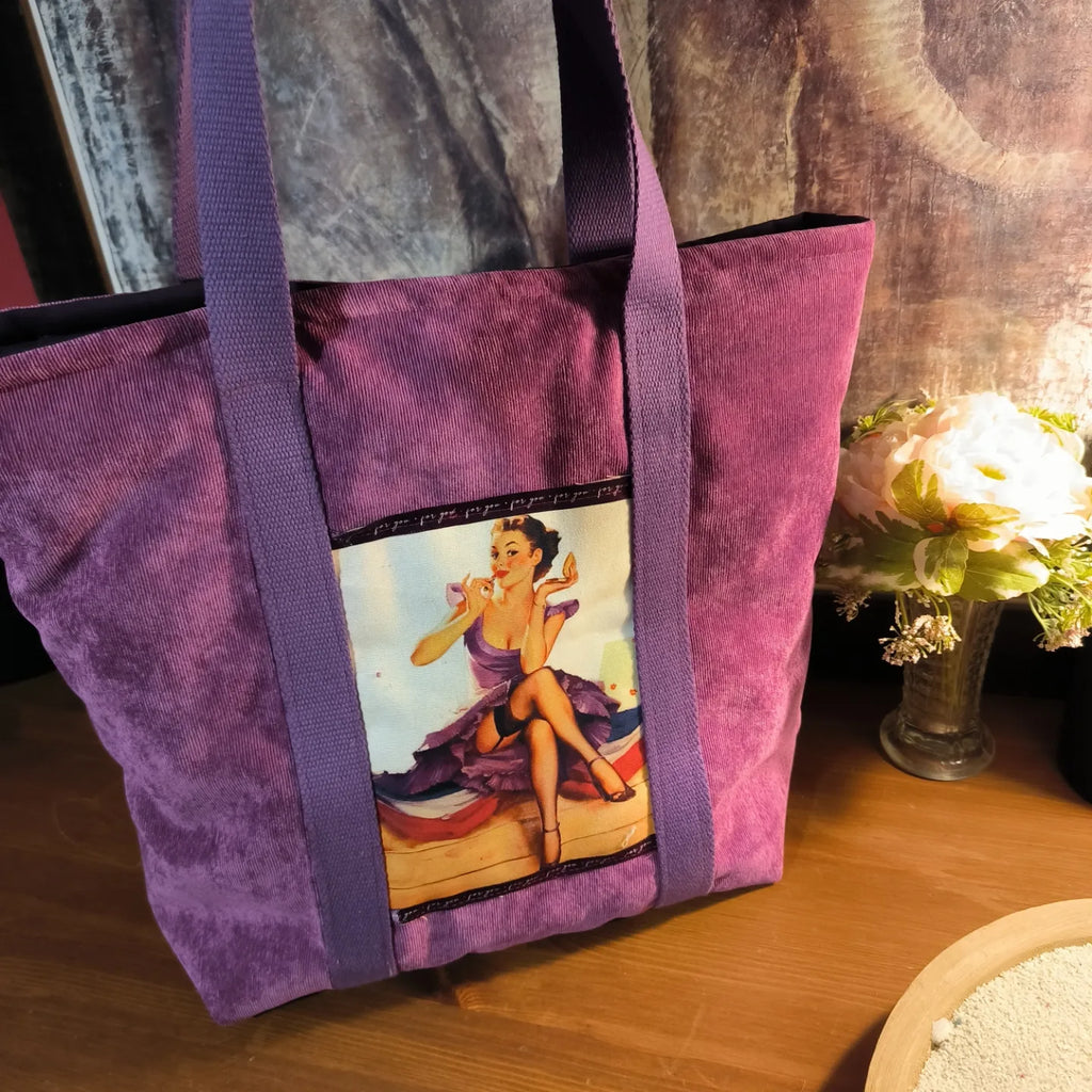 Sac velours côtelé prune FOR YOU