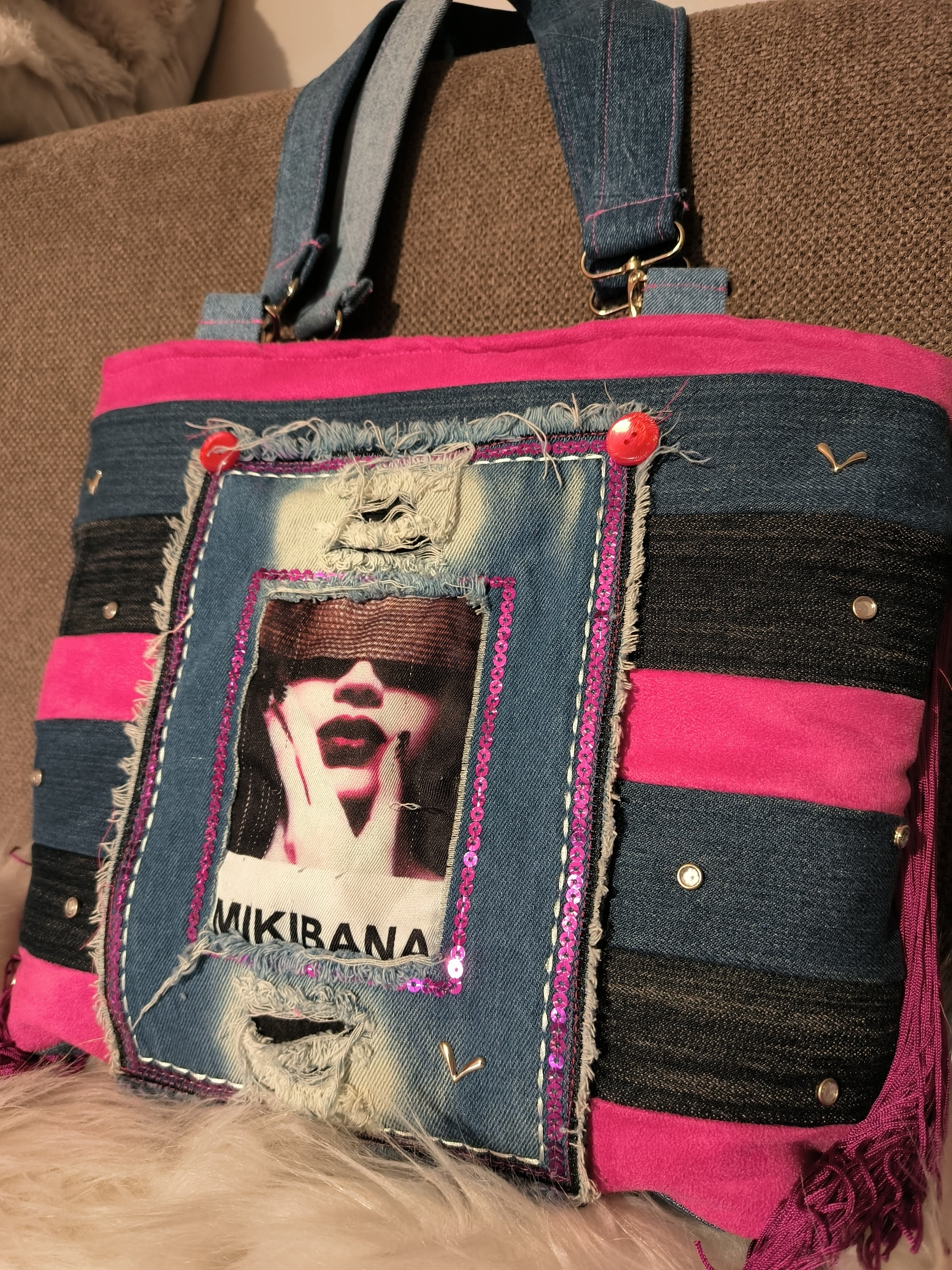 sac upcycling jeans et franges OUPS