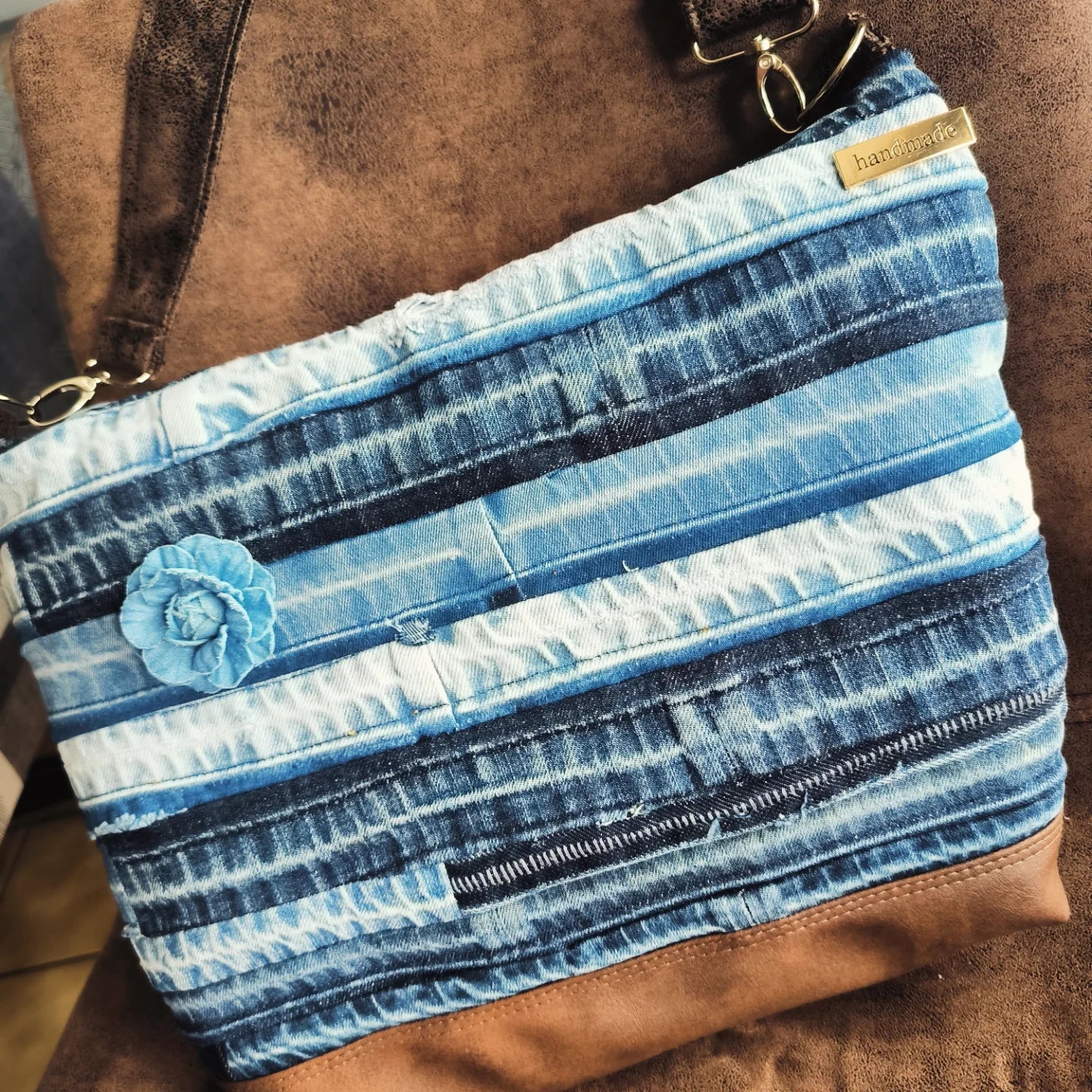 Sacoche mixte upcycling jeans Horizon